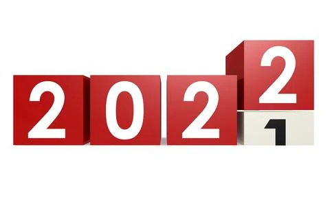 3D rendering of the Year 2022 is coming to replace 2021 on white background Stock Illustration