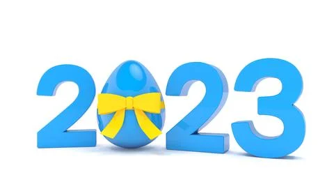 3d rendering of the year 2023 in blue with the number zero as Easter egg Stock Illustration