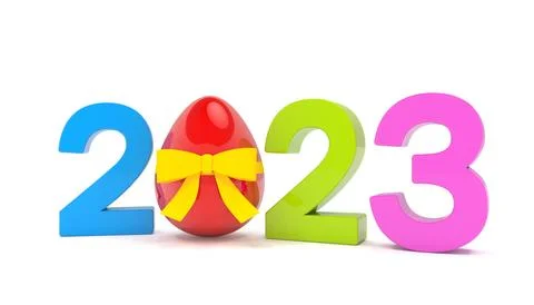 3d rendering of the year 2023 in colorful with the number zero as Easter egg Stock Illustration