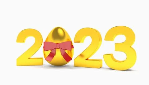 3d rendering of the year 2023 in gold with the number zero as Easter egg Stock Illustration