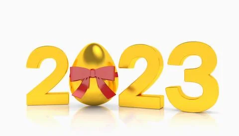 3d rendering of the year 2023 in gold with the number zero as Easter egg Stock Illustration