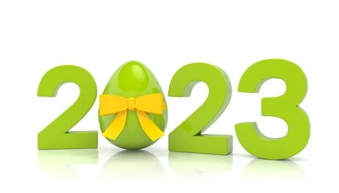 3d rendering of the year 2023 in green with the number zero as Easter egg Stock Illustration