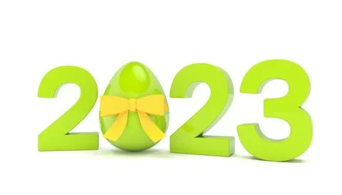 3d rendering of the year 2023 in green with the number zero as Easter egg Stock Illustration