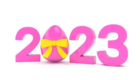3d rendering of the year 2023 in magenta with the number zero as Easter egg Stock Illustration