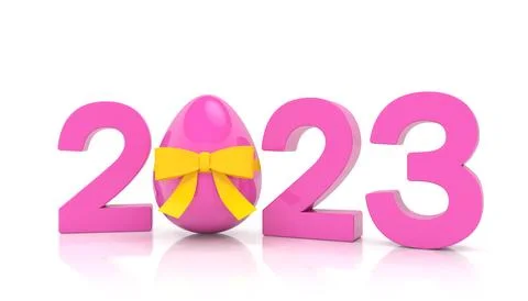 3d rendering of the year 2023 in magenta with the number zero as Easter egg Stock Illustration