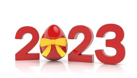 3d rendering of the year 2023 in red with the number zero as Easter egg Stock Illustration