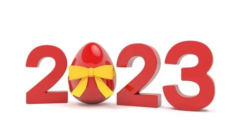 3d rendering of the year 2023 in red with the number zero as Easter egg Stock Illustration