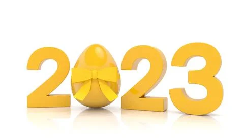 3d rendering of the year 2023 in yellow with the number zero as Easter egg Illustrazione stock