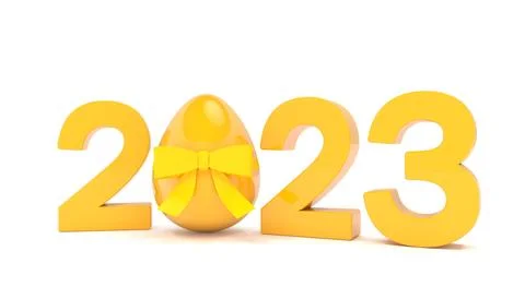 3d rendering of the year 2023 in yellow with the number zero as Easter egg Stock Illustration
