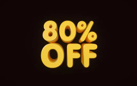 3d rendering of yellow 80% sign on black background. Discount collection for  Stock Illustration