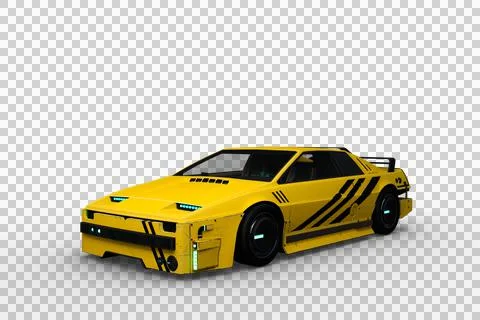 3D rendering of a yellow and black cyberpunk style futuristic car isolated on Stock Illustration