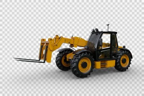 3D rendering of a yellow and black fork lift truck isolated on a transparent  Stock Illustration