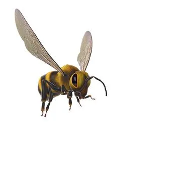 3D rendering of a yellow and black bee against a white background Stock Illustration