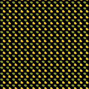 3D rendering of yellow and green leaves on black seamless pattern Stock Illustration