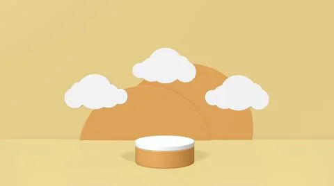 3d rendering Yellow background podium stage with minimal clouds in pastel. Stock Illustration