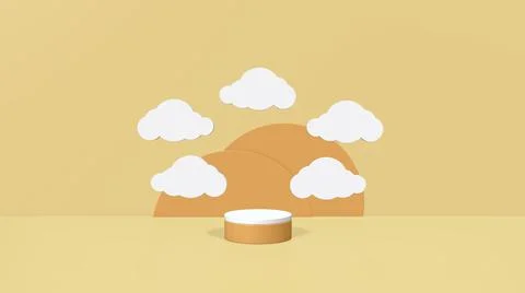 3d rendering Yellow background podium stage with minimal clouds in pastel. Stock Illustration