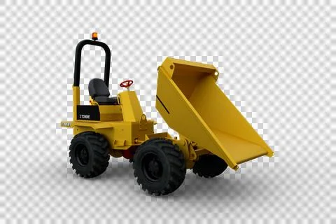 3D rendering yellow building site dumper truck with bucket tipped up isolated Stock Illustration