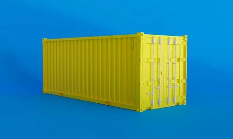 3D rendering of a yellow cargo container on a blue background 스톡 일러스트