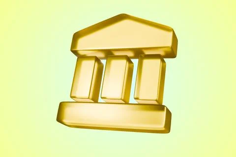 3D rendering of a yellow classic bank building, business finance concept Ilustración de archivo