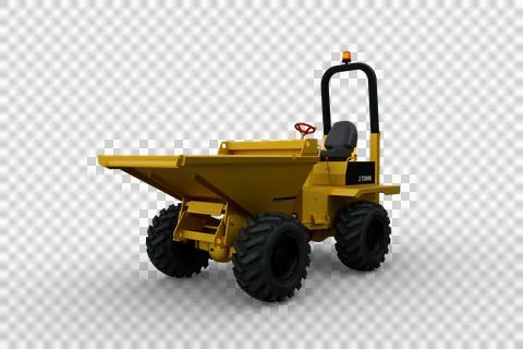 3D rendering of a yellow construction site dump truck isolated on a transpare Illustrazione stock