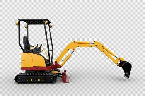 3D rendering of a yellow construction site excavator with mechanical arm exte Stock Illustration