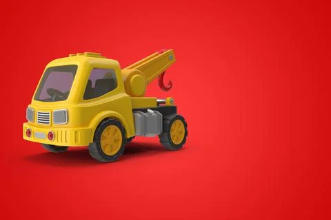 3D rendering yellow crane toy on a red isolated background Stock Illustration