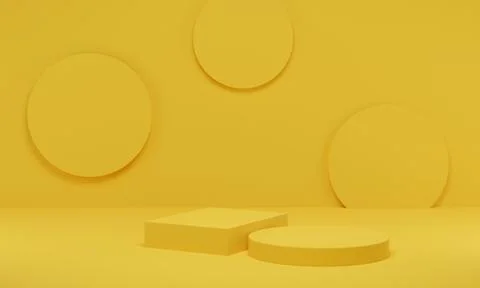 3D rendering. Yellow cylinder platform minimal background. Abstract geometric Stock Illustration