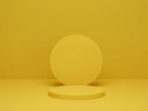 3D rendering. Yellow cylinder platform minimal background. Abstract geometric Stock Illustration