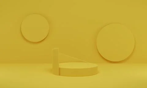 3D rendering. Yellow cylinder platform minimal background. Abstract geometric Stock Illustration