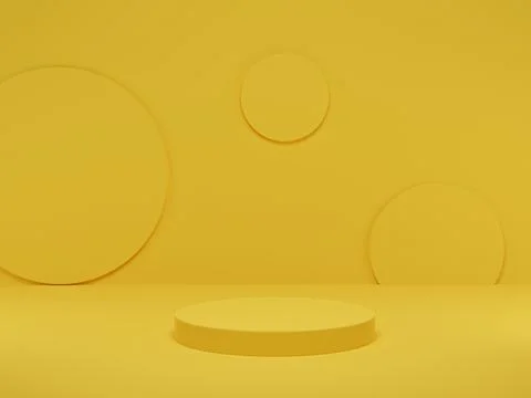 3D rendering. Yellow cylinder podium minimal studio background. Abstract geom Illustrazione stock