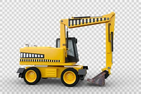 3D rendering of a yellow excavator construction vehicle with four wheels isol Stock Illustration