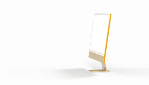 3D rendering of a yellow flat computer screen with a camera isolated on a white Stock Illustration