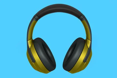 3D rendering of yellow gaming headphones for cloud gaming and streaming on bl Stock Illustration