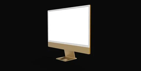 3d rendering of a yellow gold Computer Monitor  isolated on a black background Illustrazione stock