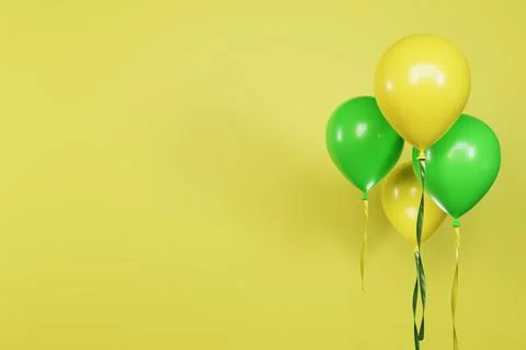 3D rendering yellow green balloons on blank space yellow background Stock-Illustration