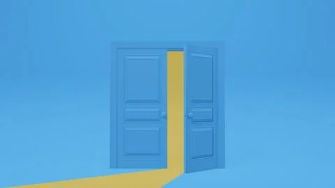 3d rendering, yellow light going through the opening double door Stock Illustration