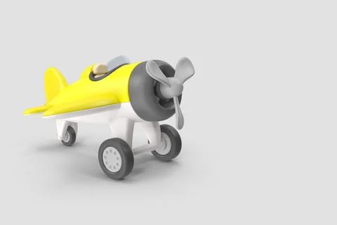 3D rendering yellow miniature plane toy on a white isolated background Stock Illustration