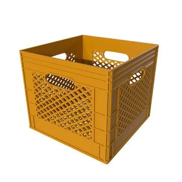 3D rendering of a yellow plastic crate isolated on white background Stock Photos