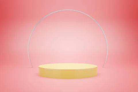 3d rendering of yellow podium with pink pastel color  background for product  Stock Illustration