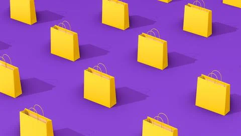 3D rendering yellow shopping bag pattern Stock Illustration