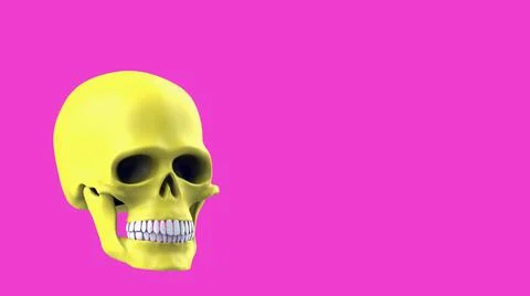 3d rendering yellow skull on pink background. Pop art style Stock Illustration
