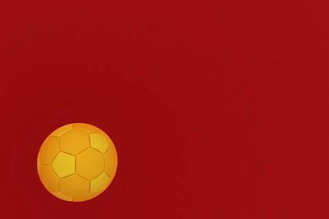 3D rendering of a yellow soccer ball on red background Illustrazione stock