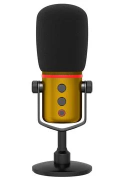 3D rendering of yellow studio condenser microphone isolated on white background Stock Illustration
