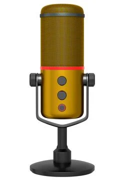 3D rendering of yellow studio condenser microphone isolated on white background Illustrazione stock
