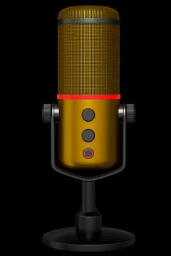 3D rendering of yellow studio condenser microphone isolated on black background Stock Illustration