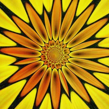 3D rendering of yellow sunflower pattern, psychedelic artwork Illustrazione stock