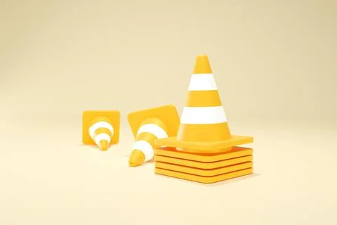 3D Rendering Yellow Traffic Cone Construction Isolated Unformatted Number Three Stock Illustration
