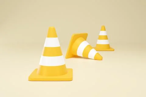 3D Rendering Yellow Traffic Cone Construction Isolated Unformatted Number One Stock Illustration