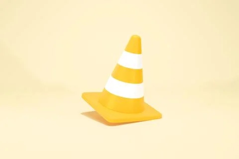 3D Rendering Yellow Traffic Cone Construction Isolated on Background Perspective Stock Illustration
