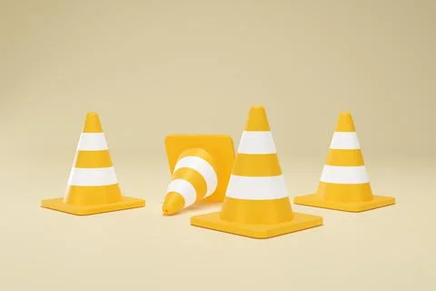 3D Rendering Yellow Traffic Cone Construction Isolated Unformatted Number Four 库存插图